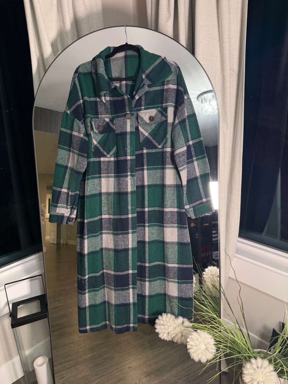 Green & Navy Plaid Hooded Shacket
